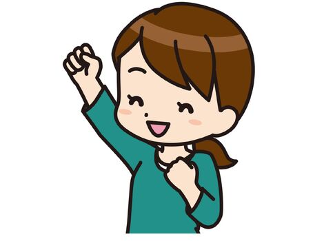 ガッツポーズをする女性上半身１イラスト